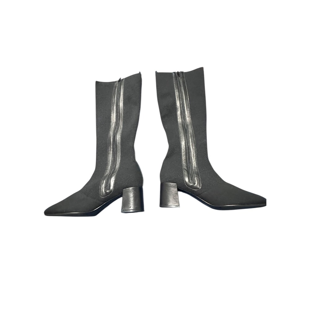Vaneli Sophie Black stretch Knit tall Boots sz 10 Pointed Toe Block Heel sleek - Picture 3 of 7